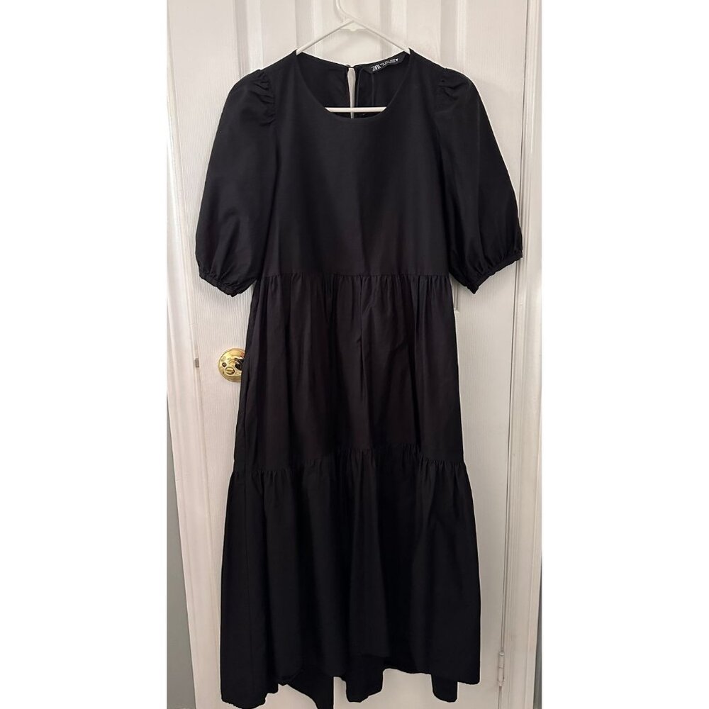 Zara Black Puff Sleeve Dress Size: Large